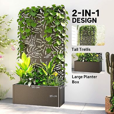 Outsunny Metal Planter Box with Trellis, 71inch Tall Privacy Planter