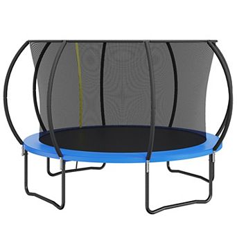 12 Ft Outdoor Trampoline with Safety Enclosure Ladder and Curved Poles 400 Lb Capacity