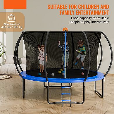 12 Ft Outdoor Trampoline with Safety Enclosure Ladder and Curved Poles 400 Lb Capacity