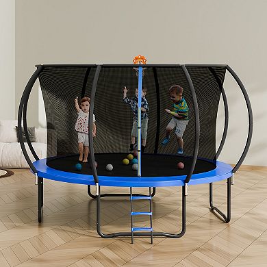 12 Ft Outdoor Trampoline with Safety Enclosure Ladder and Curved Poles 400 Lb Capacity
