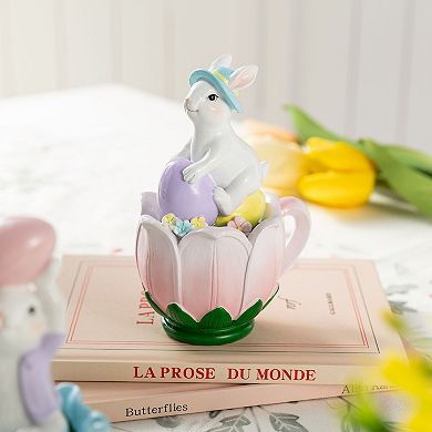 Glitzhome Set of 2 Easter Resin Bunny on Tulip Mug Table Decor