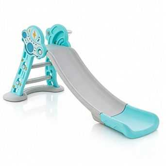 3-in-1 Folding Slide Playset with Basketball Hoop and Small Basketball-Blue