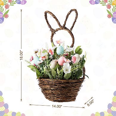 Glitzhome 18"H Easter Egg and Flower Bunny Shaped Basket Centerpiece