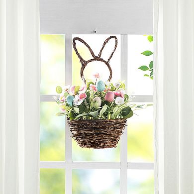 Glitzhome 18"H Easter Egg and Flower Bunny Shaped Basket Centerpiece
