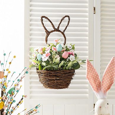 Glitzhome 18"H Easter Egg and Flower Bunny Shaped Basket Centerpiece