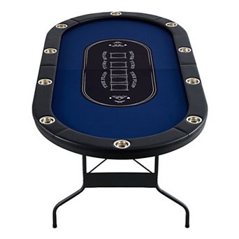 10 Player Foldable Poker Table with Padded Rails and Cup Holders 84 in Oval Casino Card Table