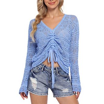 Women's Hollowed Out Long Sleeved Knitted Sweater