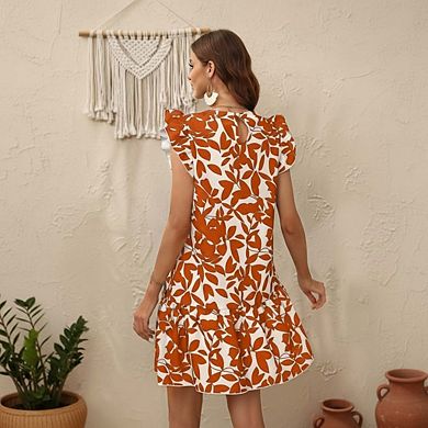 Loose Round Neck Fashionable Printed Short Sleeved Skirt