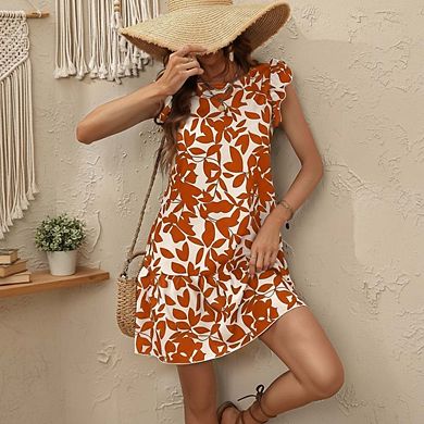 Loose Round Neck Fashionable Printed Short Sleeved Skirt