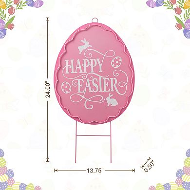 Glitzhome Easter Decoration, 24"H Easter Metal Egg Yard Stake