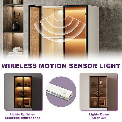 White Glass Display Cabinet, Wood 3-Tier Display Case, Modern Hutch China Cabinet with Storage