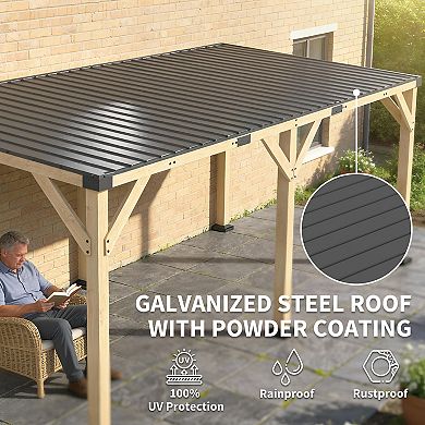Outsunny 10'x20' Wood Gazebo, Hardtop Lean-to Gazebo Pergola,