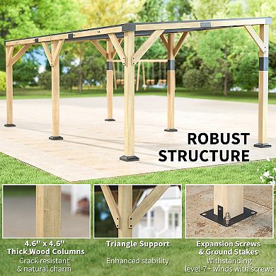 Outsunny 10'x20' Wood Gazebo, Hardtop Lean-to Gazebo Pergola,