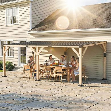 Outsunny 10'x20' Wood Gazebo, Hardtop Lean-to Gazebo Pergola,