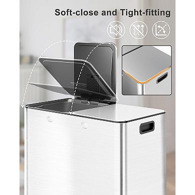 2X8 Gal Step Trash Can,Double Kitchen Trash Can with Lid,Stainless Steel Pedal,Inner Bucket