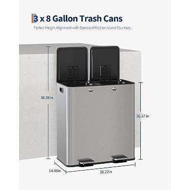 2X8 Gal Step Trash Can,Double Kitchen Trash Can with Lid,Stainless Steel Pedal,Inner Bucket