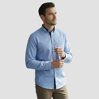 Men's Long Sleeve Dress Shirt Plaid & Striped Slim Fit Wrinkle-Free Button-Down Shirt