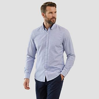 Men's Long Sleeve Dress Shirt Plaid & Striped Slim Fit Wrinkle-Free Button-Down Shirt
