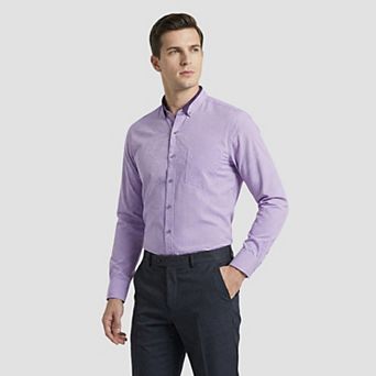 Men's Long Sleeve Dress Shirt Plaid & Striped Slim Fit Wrinkle-Free Button-Down Shirt