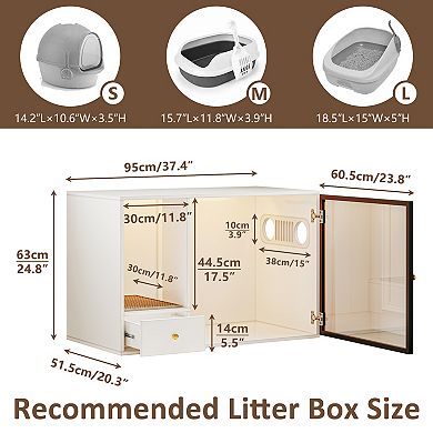 Large Pet House, Modern Litter Box Enclosure with Storage, White Hidden Cat Litter Box Cabinet