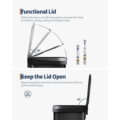 13 gal Trash Can with Lid, Stainless Steel Step-on Garbage Bin with Rear Handle