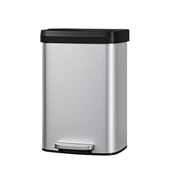 13 gal Trash Can with Lid, Stainless Steel Step-on Garbage Bin with Rear Handle