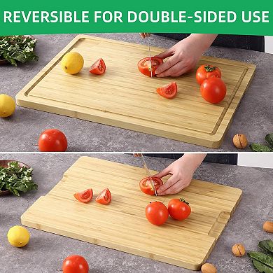 20x14 in Large Cutting Board, Wood Cutting Board for Kitchen with Handles and Juice Groove
