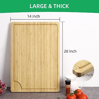 20x14 in Large Cutting Board, Wood Cutting Board for Kitchen with Handles and Juice Groove