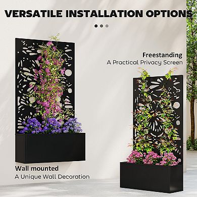 Outsunny Metal Raised Garden Bed with Trellis, Outdoor Planter Box