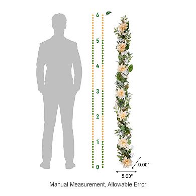 Glitzhome 6ft Peach Dahlia Floral Garland, Decorative Garland for Mantle, Table, Fireplace