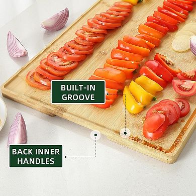 24x16 Inch Large Cutting Board, 0.8" Thick Butcher Block with Deep Juice Groove & Handles