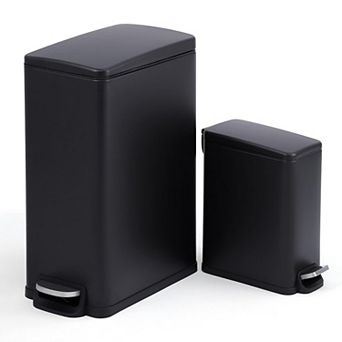 12 Gal and 2.6 Gal Stainless Steel Trash Can Combo Set, Step On Slim Garbage Can for Kitchen