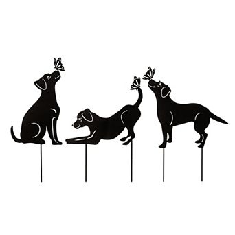 Glitzhome 2-in-1 Set of 3 Black Metal Dog Silhouette Pick, Wall Décor, 20"H