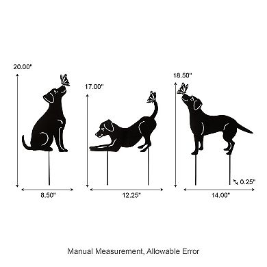 Glitzhome 2-in-1 Set of 3 Black Metal Dog Silhouette Pick, Wall Décor, 20"H