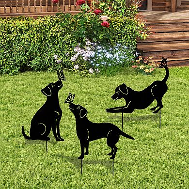 Glitzhome 2-in-1 Set of 3 Black Metal Dog Silhouette Pick, Wall Décor, 20"H