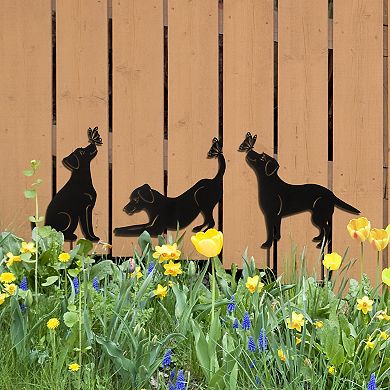 Glitzhome 2-in-1 Set of 3 Black Metal Dog Silhouette Pick, Wall Décor, 20"H