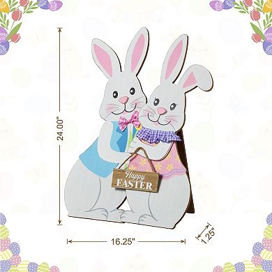 Glitzhome Set of 2 Easter Outdoor Decor, 24"H Easter Wooden Bunny Porch Decor