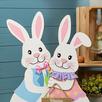 Glitzhome Set of 2 Easter Outdoor Decor, 24"H Easter Wooden Bunny Porch Decor