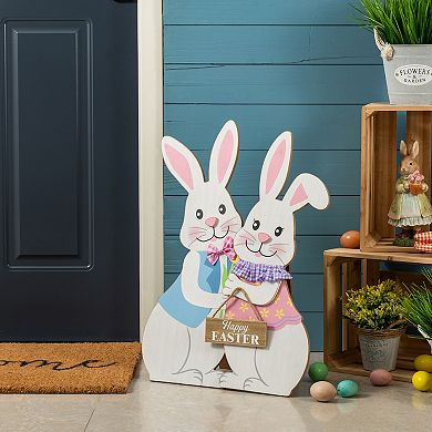 Glitzhome Set of 2 Easter Outdoor Decor, 24"H Easter Wooden Bunny Porch Decor