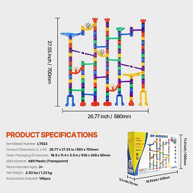 145-Piece Marble Run Set with Glow Marbles & Race Track