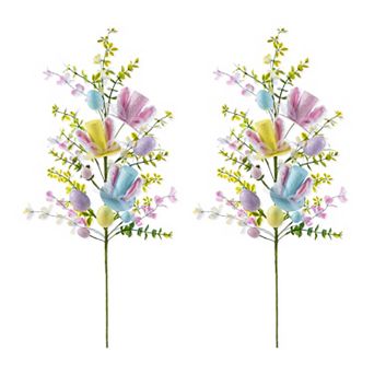 Glitzhome Set of Two 28"H Easter Glitter Egg & Top Hat Picks