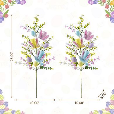 Glitzhome Set of Two 28"H Easter Glitter Egg & Top Hat Picks