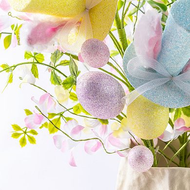 Glitzhome Set of Two 28"H Easter Glitter Egg & Top Hat Picks