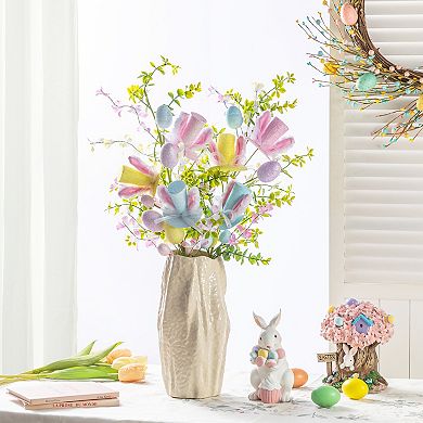 Glitzhome Set of Two 28"H Easter Glitter Egg & Top Hat Picks