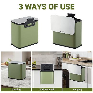 1.3gal Hanging Trash Can with Lid,Under Sink Stainless Steel Garbage Can with Inner Bucket