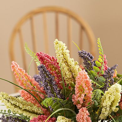 Glitzhome 11"H Pink, Purple & Yellow Mixed Heather Cart Centerpiece