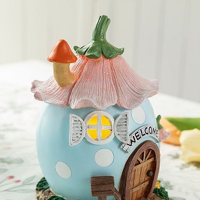 Glitzhome 8"H Lighted Easter Resin Egg Shaped House Table Decor