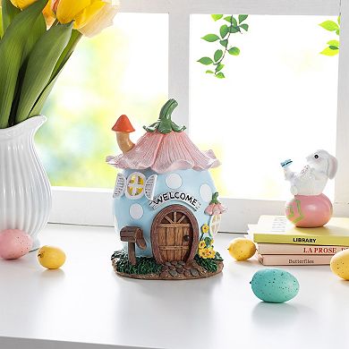 Glitzhome 8"H Lighted Easter Resin Egg Shaped House Table Decor