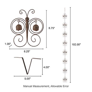 Glitzhome 8-Piece Faux Copper Butterfly Shaped Rain Chain with V-Shaped Gutter Clip, 8.5ft