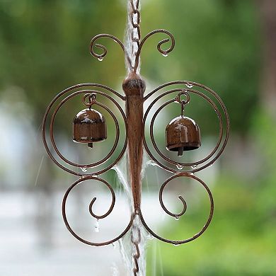 Glitzhome 8-Piece Faux Copper Butterfly Shaped Rain Chain with V-Shaped Gutter Clip, 8.5ft